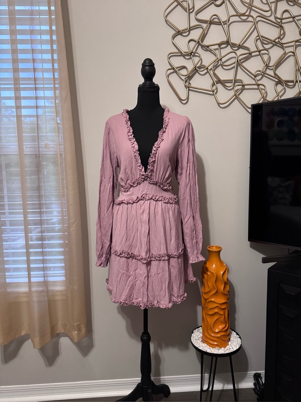 miami Mauve Ruffle Tiered Long-Sleeve Dress